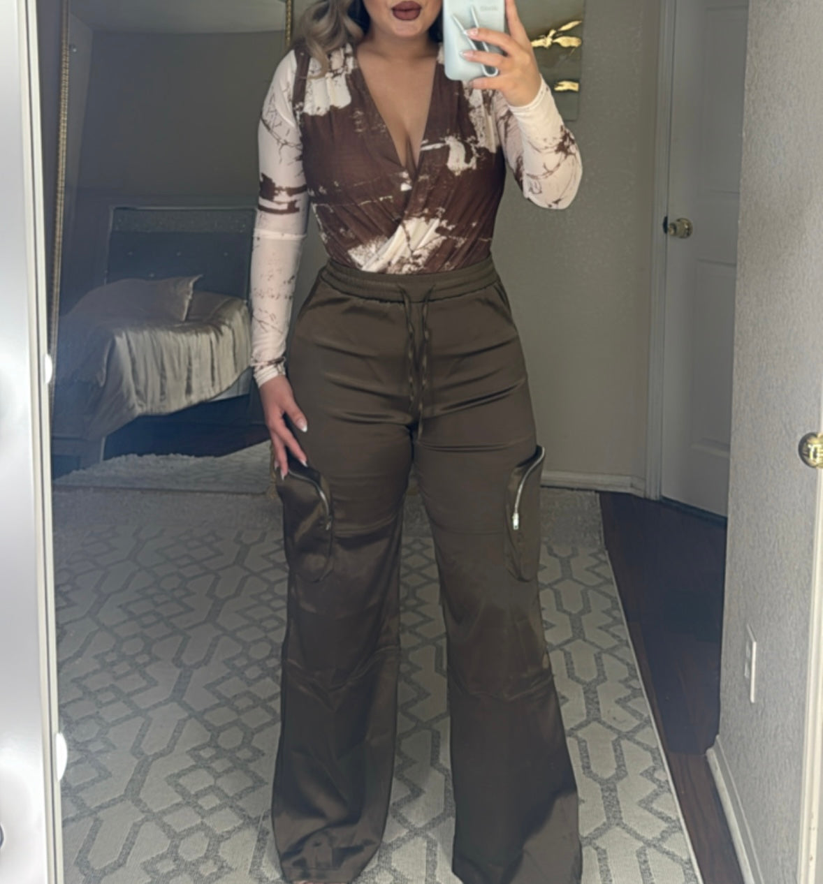 Anly Satin Cargo Pants